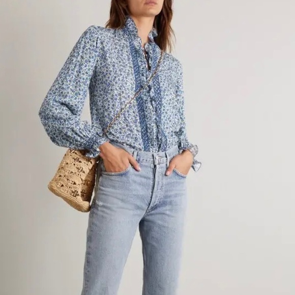 Loretta Caponi Tops - NWT Loretta Caponi Dorothy Smocked Ruffled Floral Print Poplin Blouse - Size S